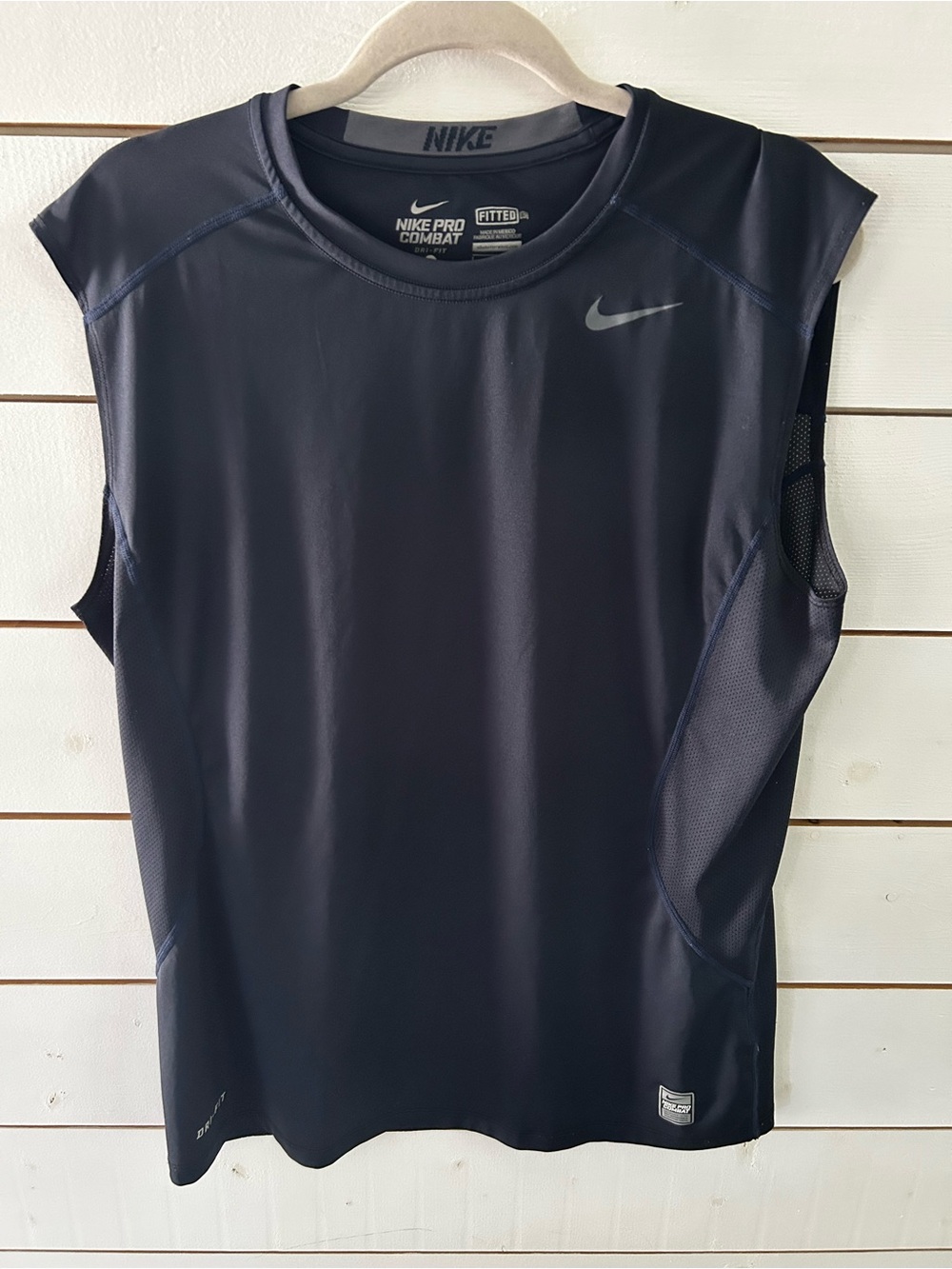 Nike Pro Combat Dri-FIT Mens Sleeveless Training Shirt Navy Blue Fitted Large